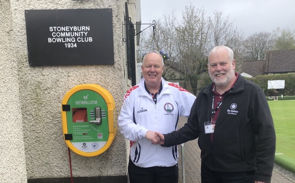 Defibrillator unveiling at Stoneyburn Bowling Club St John Scotland